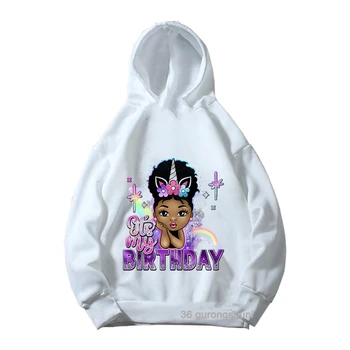 Black Magic Girl Afro Princesa, Afro Puff Lase Happy Birthday Dekleta hoodies Samorog Črna Dekleta Rojstni dan puloverji s kapuco Roza Majica