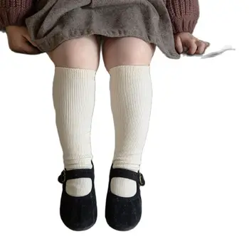 3-8Year otroške nogavice Jeseni tanke navaden dvojno iglo lep trak deklice tele nogavice