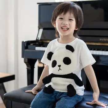 Lepe Risanke Tri-Dimenzionalni Manjši Panda Oblačila starši-Otrok, T-shirt Kratek Sleeved Otrok je Fant Dekle Vrh Otroka Poletje