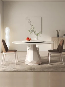 Francoski krema slog jedilno mizo, sodoben in preprost, velika okrogla miza z gramofona, gospodinjski jedilna miza