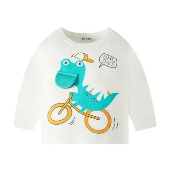 Spomladi in Jeseni korejski Otrok Vrh Dečke Risanka Dinozaver Otrok Baby Čistega Bombaža Dolgimi Rokavi, okoli Vratu T-shirt