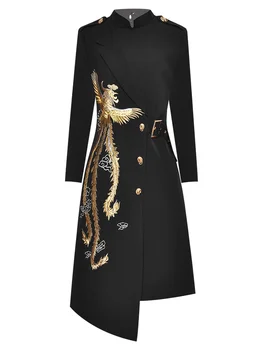 Jeseni Mode Vezenje Črne Obleke za Ženske 2023 Letnik Dolg Rokav Vestido Feminino Elegantno Asimetrični Stranka Robe