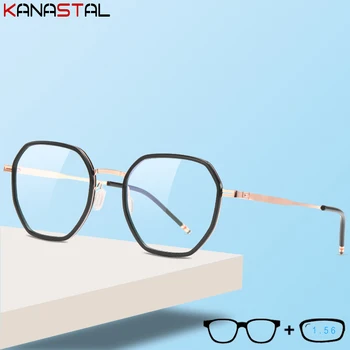 Ženske Moški CR39 Obravnavi Očala na Recept, Optika Kratkovidnost Presbyopic Očala Modre Svetlobe Blokiranje TR Kovinske Okrogle Očala Okvir