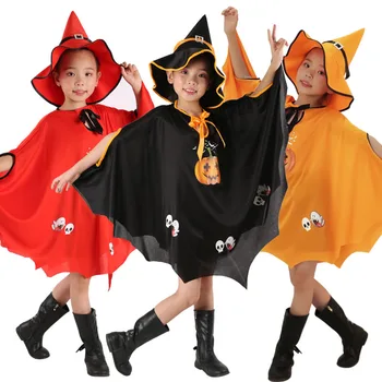 2pcs//nastavite Halloween Otroci Cape in Klobuk Nastavite Halloween Otroci Kopalke Cape Plašč Kostum Čarovnica Bučna Kostum Klobuk