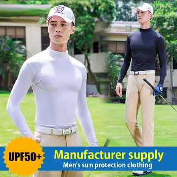 Mens UV Majica Dolgi Rokavi za Zaščito pred Soncem Golf T-shirt Visoko Elastična Perilo Ledu Svile Kul Oblačila za Golf Golf Oblačila Moški
