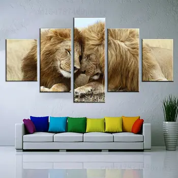 Stene Modularni Slike Za Dnevni Sobi, 5 Plošči Živali Lions Abstraktno Umetniško Fotografijo Plakata Doma Dekor Slike HD Tiskanja Soba Dekor
