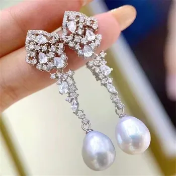 DIY Pearl Earnail Pribor S925 Sterling Silver Ornament Krasen Polno Diamant Uhani za Ženske Prazno Fit 9-12 mm Kroglice