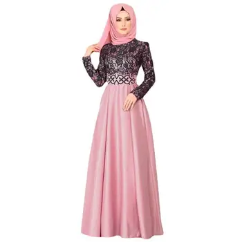 Muslimani Islam Moda Eleganten Čipke Ženske Maxi Obleko Turčija Tam Kaftan Visoko Pasu, Slim Fit Ramada Lady Večerne Obleke Robe