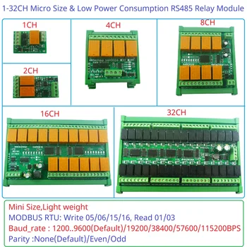 1-32CH 2A/3A RS485 Mikro Rele Modul DC 12V 24V MODBUS RTU I/O Razširitev Odbor za PLC HMI Konfiguracije Programske opreme PTZ