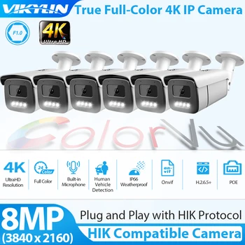 Vikylin 4K ColorVu 8MP Varnosti IP Kamera za Hikvision Združljiv Zunanji POE Kamera IP Externa IR H. 265 Plug Igrati Z Hik NVR