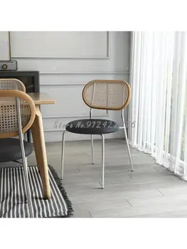 Nordijska sodobne naslonjalo ročno rattan usnje kovinski jedilni stol oblikovalec model soba, restavracija dom stol