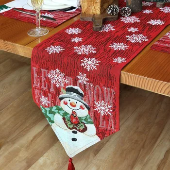 Rdeča Božič Namizni Tekač Bombažne Vezenine, Snjegović Božič prtom Okraski Praznično Vzdušje Doma dekor