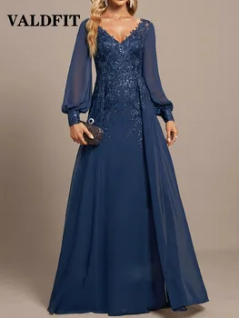 Dolge Rokave Modra Mati Nevesta Obleke, Poročni Gost Obleke Formalne Priložnosti Obleko Vestido Par Boda Madre De La Novia