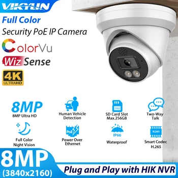 Vikylin 8MP ColorVu IP Varnostna Kamera za Hik Združljiv Onvif POE Človekovih Vozila Odkrivanje dvosmerni Audio, SD Zunanja Notranja Kamera