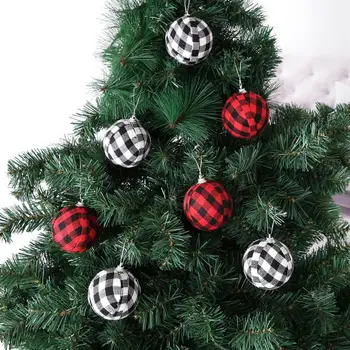 6Pcs 7cm Božično Drevo Žogo v Črno Belo/Rdeče Kariran Tkanine Zavit Božič Žogo Xmas Party Dekoracijo Žogo Stranka Dobave