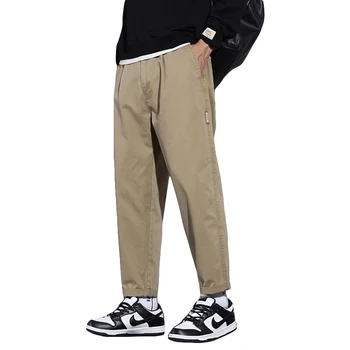 Visoko kakovostnega bombaža, Ameriški stil delovne hlače Moške jeseni priložnostne hlače Ravne cevi svoboden priložnostne hlače za Moške velike hlače