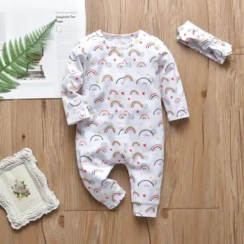 0-18month Novorojenega Dojenčka Baby Dekle Pomlad Jesen Oblačila, ki Baby Toddler Deklice Dolg Rokav Romper in Glavo Priložnostne Obleke