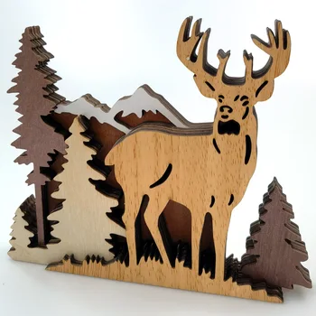 Lesene Carving Elk Obrti Božič Dom Dekorativni Elk Ornament Vesel Božič Dekor Jelena Tabela Obeski Srečno Novo Leto Darilo