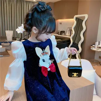 2022 Jeseni Nova Palača Slog otroška Oblačila z Dolgimi Rokavi Otroci Oblačila korejski Žamet Baby Dekleta Princesa Obleke Vestidos