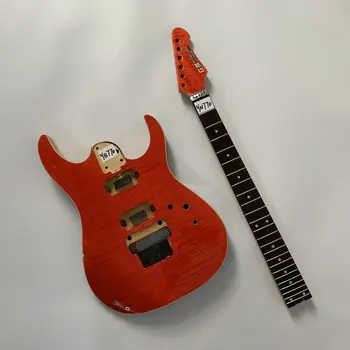 YN770+YB770 Floyd Rose Električno Kitaro Kompleti Nedokončane Rdeče Flamed Javor s 5 Vložek Maple+Palisander Vrat Eno Kompleti za DIY