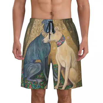 Po Meri Gustav Klimt, Ki Jih Hrt Pes Umetnosti Plavati Debla Moških Quick Dry Odbor Hlače Whippet Sihthound Pes Kopalne Obleke Boardshorts
